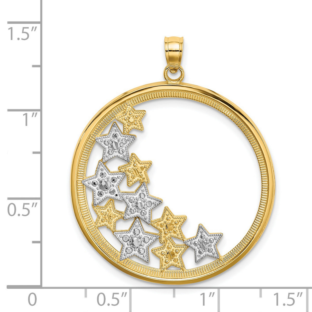 14k Two-Tone Gold Pendant with Open Circle Star Design and Textured Accents