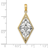 14k Two-Tone Gold Pendant, Diamond-Shaped Filigree with Openwork Scroll Design, Vintage Style
