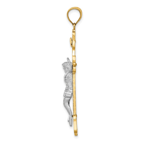 14k Two-Tone Gold Crucifix Pendant with Jesus on the Cross and INRI Engraving