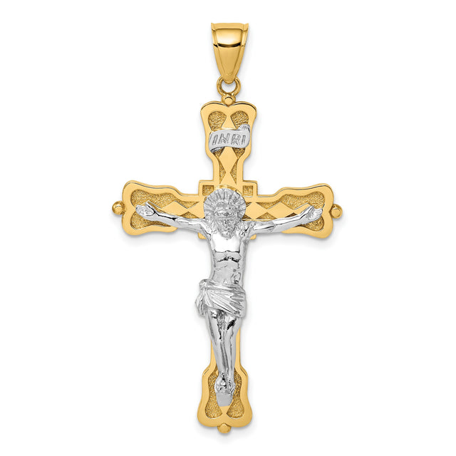 INRI Crucifix Charm Pendant in Real 14k Multi-Tone Gold