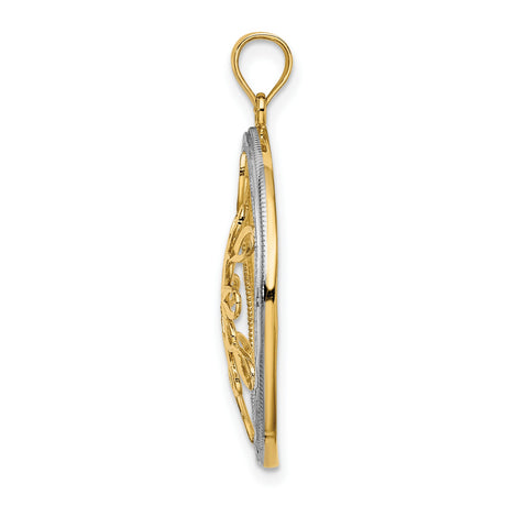 14k Two-Tone Gold Mandala Pendant with Floral Openwork Design for Women
