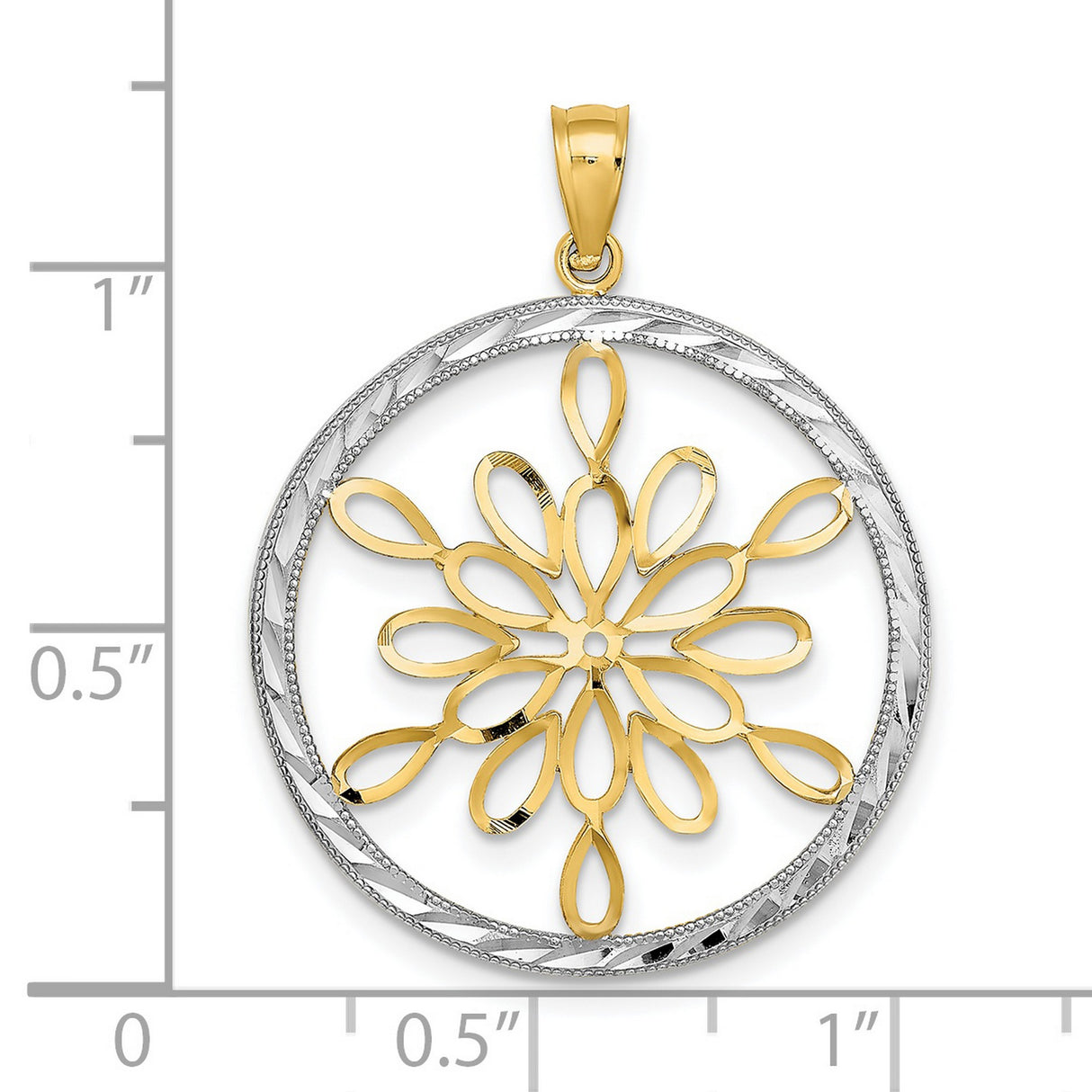 14k Two-Tone Gold Mandala Pendant with Floral Openwork Design for Women