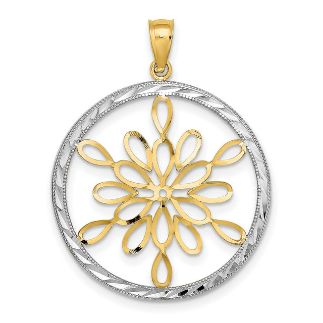 14k Two-Tone Gold Mandala Pendant with Floral Openwork Design for Women