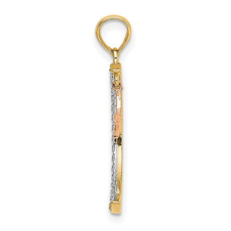 14k Two-Tone Gold Crescent Moon and Star Pendant, Islamic Celestial Charm for Women