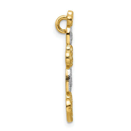 14k Two-Tone Gold Heart Pendant with Openwork Hearts and Scroll Filigree Design