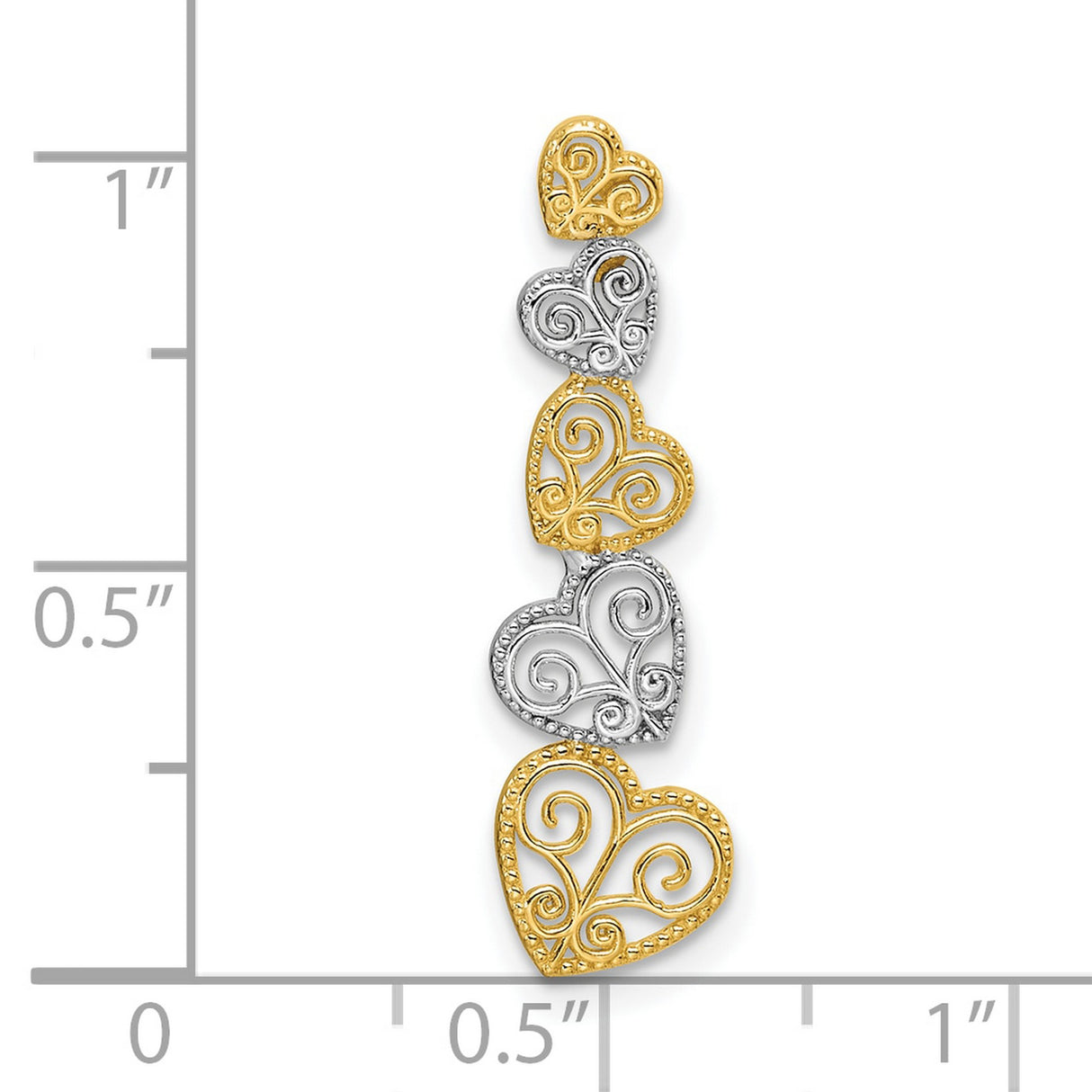 14k Two-Tone Gold Heart Pendant with Openwork Hearts and Scroll Filigree Design