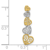 14k Two-Tone Gold Heart Pendant with Openwork Hearts and Scroll Filigree Design