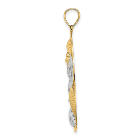 14k Multi-Tone Gold Oval Pendant with Seashell, Sand Dollar and Conch Shell Details