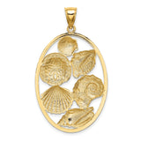 14k Multi-Tone Gold Oval Pendant with Seashell, Sand Dollar and Conch Shell Details