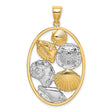 14k Multi-Tone Gold Oval Pendant with Seashell, Sand Dollar and Conch Shell Details