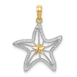 14k Two-Tone Gold Starfish Pendant, Nautical Openwork Charm with Rhodium Detail for Women