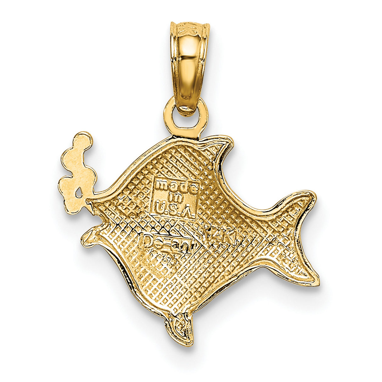 14k Multi-Tone Gold Fish Pendant with Rhodium Bubbles, Nautical Sea Life Charm
