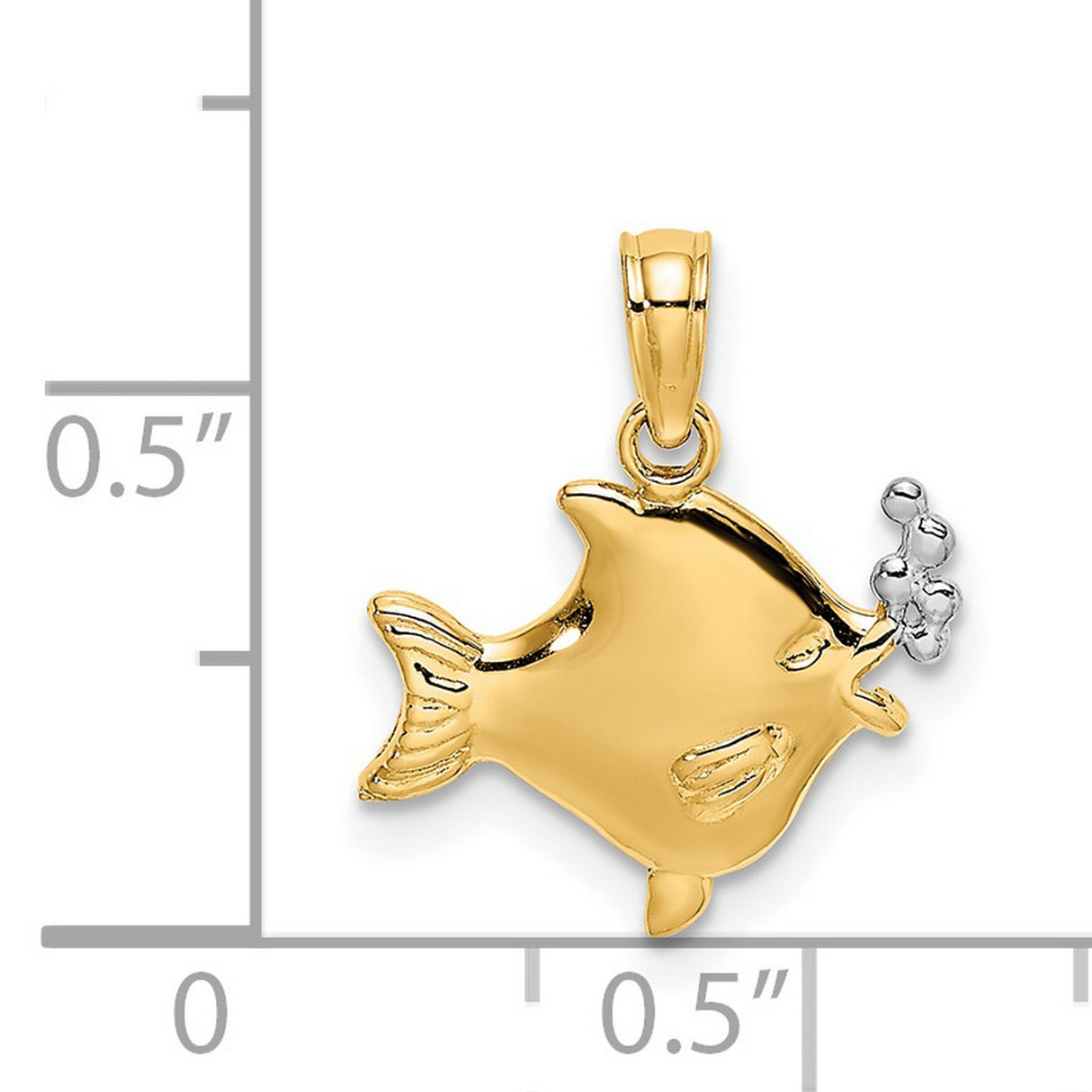 14k Multi-Tone Gold Fish Pendant with Rhodium Bubbles, Nautical Sea Life Charm