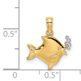 14k Multi-Tone Gold Fish Pendant with Rhodium Bubbles, Nautical Sea Life Charm