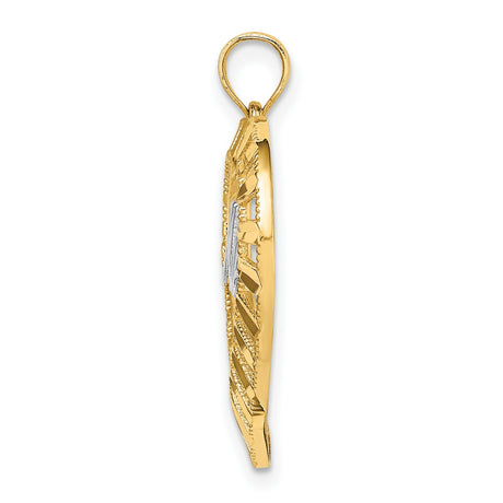 14k Multi-Tone Gold Madre Pendant with Heart and Rhodium Accents, Latin Script Design for Women