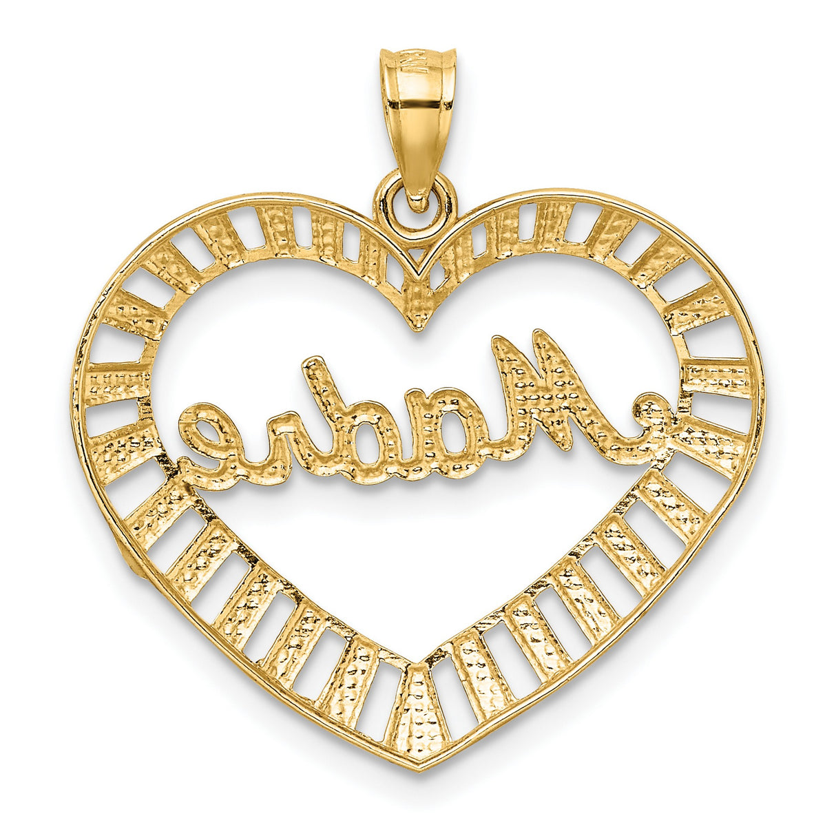 14k Multi-Tone Gold Madre Pendant with Heart and Rhodium Accents, Latin Script Design for Women