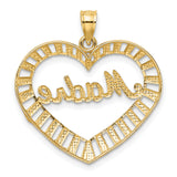 14k Multi-Tone Gold Madre Pendant with Heart and Rhodium Accents, Latin Script Design for Women