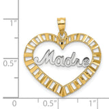 14k Multi-Tone Gold Madre Pendant with Heart and Rhodium Accents, Latin Script Design for Women