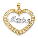 14k Multi-Tone Gold Madre Pendant with Heart and Rhodium Accents, Latin Script Design for Women