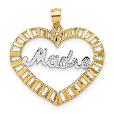 14k Multi-Tone Gold Madre Pendant with Heart and Rhodium Accents, Latin Script Design for Women
