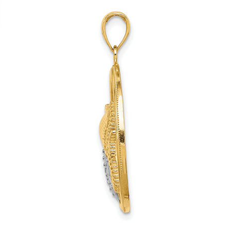 14k Two-Tone Gold Round Pendant with Seahorse, Starfish, and Seashell Ocean Theme