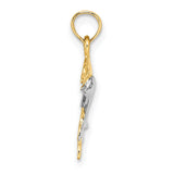 14k Yellow Gold Multi-Tone Dolphin Pendant, Two Tone Ocean-Themed Charm with Dual Dolphins