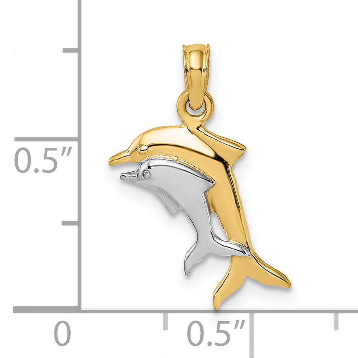 14k Yellow Gold Multi-Tone Dolphin Pendant, Two Tone Ocean-Themed Charm with Dual Dolphins