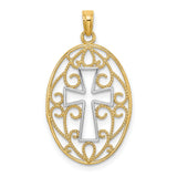 Beaded Filigree Cross Charm Pendant in Real 14k Multi-Tone Gold