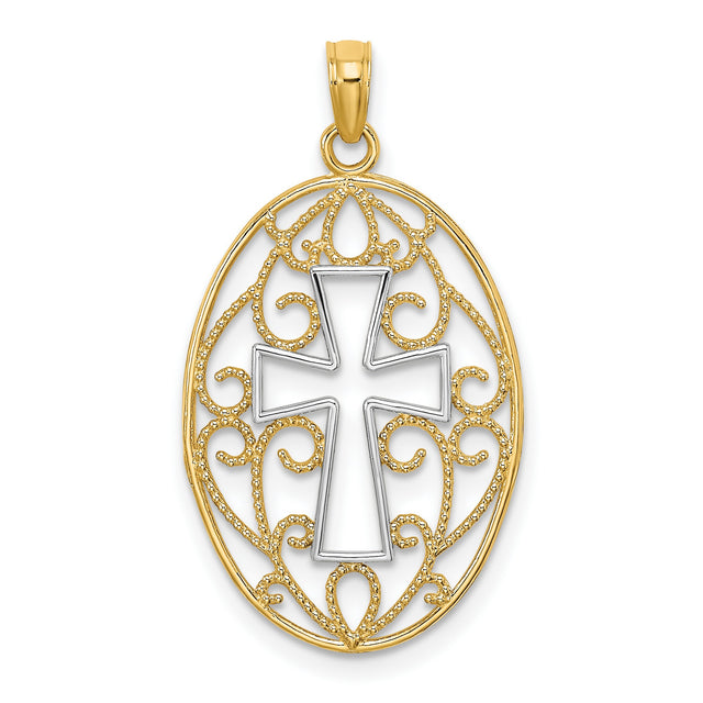 Beaded Filigree Cross Charm Pendant in Real 14k Multi-Tone Gold