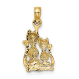 Polished Cat and Kitten Charm Pendant in Real 14k Multi-Tone Gold