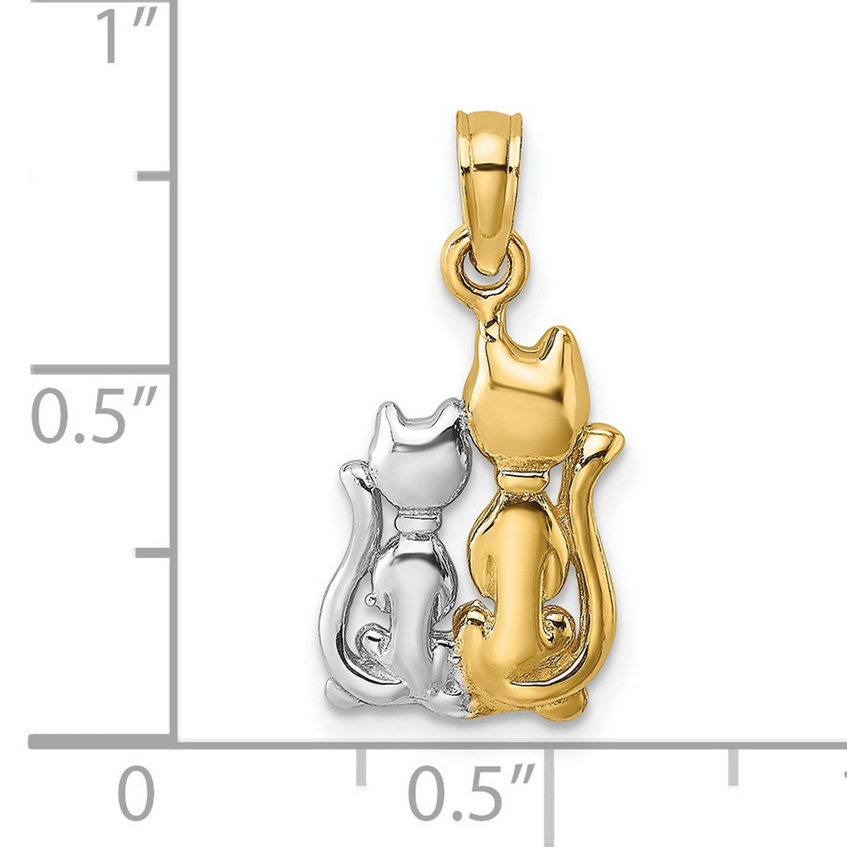 Polished Cat and Kitten Charm Pendant in Real 14k Multi-Tone Gold