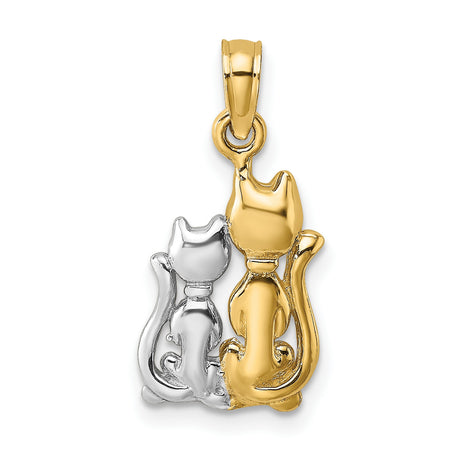 Polished Cat and Kitten Charm Pendant in Real 14k Multi-Tone Gold
