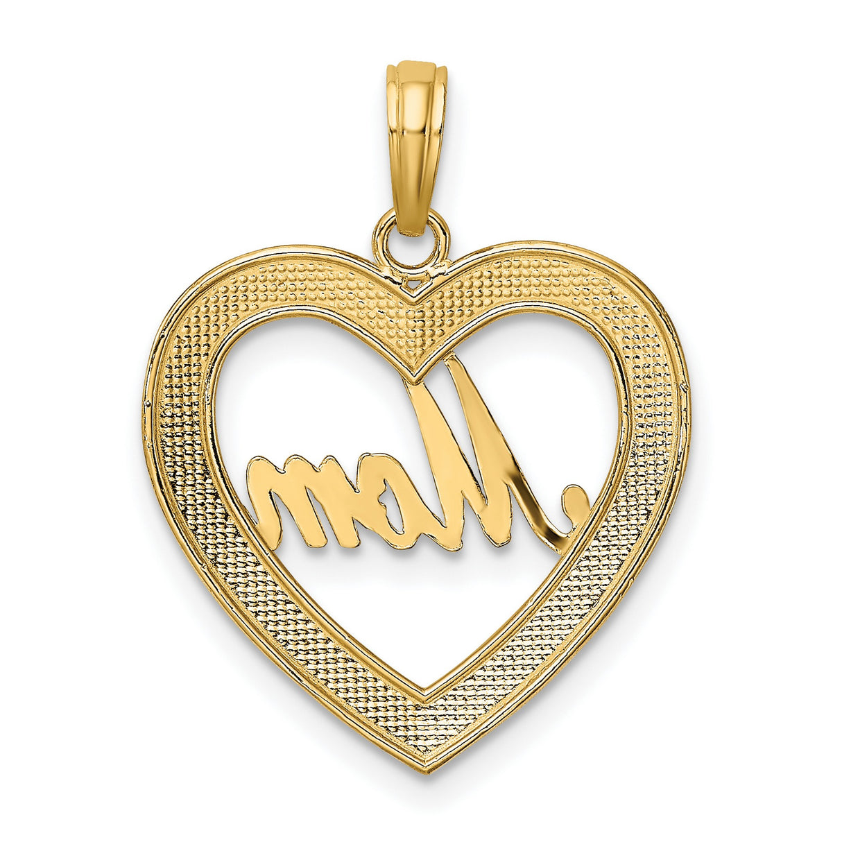 14k Multi-Tone Gold Heart Mom Pendant with Script Design for Women