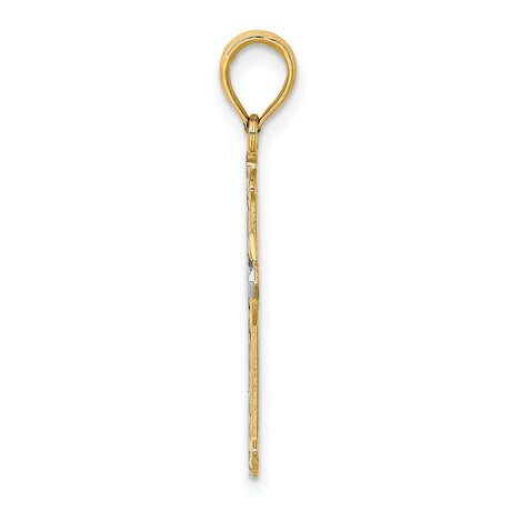 14k Two-Tone Gold Cross Pendant with Textured Finish, Religious Charm for Men and Women