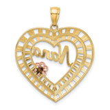 14k Multi-Tone Gold Heart Pendant with Nana in White Gold and Rose Gold Flower Accent