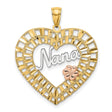 14k Multi-Tone Gold Heart Pendant with Nana in White Gold and Rose Gold Flower Accent
