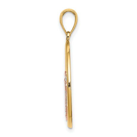 14k Two-Tone Gold Scallop Shell Pendant, Camino de Santiago Religious Charm for Women