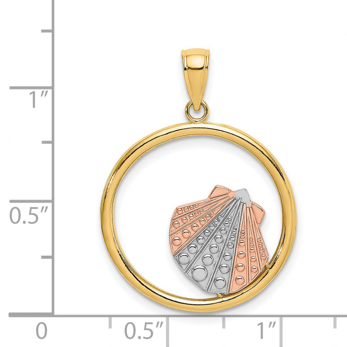 14k Two-Tone Gold Scallop Shell Pendant, Camino de Santiago Religious Charm for Women