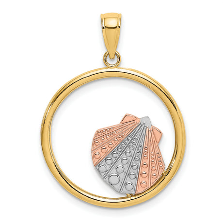 14k Two-Tone Gold Scallop Shell Pendant, Camino de Santiago Religious Charm for Women