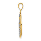 14k Multi-Tone Gold Round Pendant with Ocean Scene, Sunrise, Waves and Birds Motif for Women