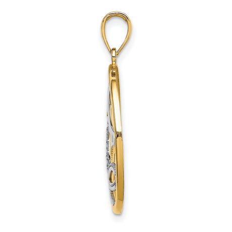 14k Two-Tone Gold Sailboat Circle Pendant with Sun, Waves, and Seagulls Nautical Theme