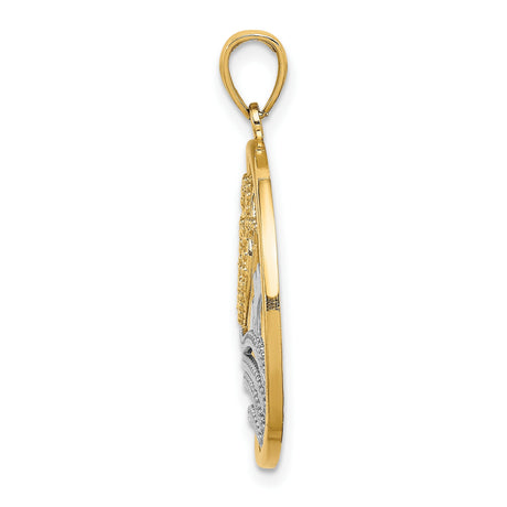 Sun Hearts Water Circle Charm Pendant in Real 14k Multi-Tone Gold