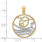 Sun Hearts Water Circle Charm Pendant in Real 14k Multi-Tone Gold