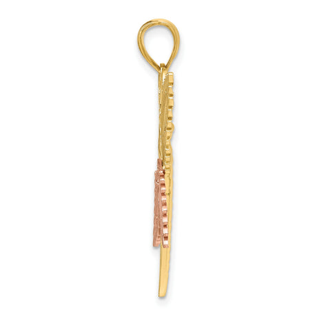 14k Multi-Tone Gold Dragonfly Pendant with Beaded Wing Detail, Tri-Color Nature-Inspired Jewelry