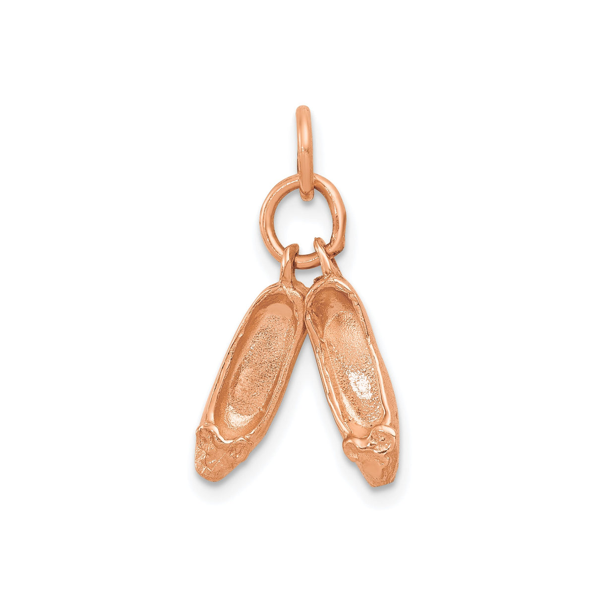 14k Rose Gold Ballet Slipper Charm Pendant with Movable Shoes Design for Dancers