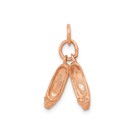 14k Rose Gold Ballet Slipper Charm Pendant with Movable Shoes Design for Dancers