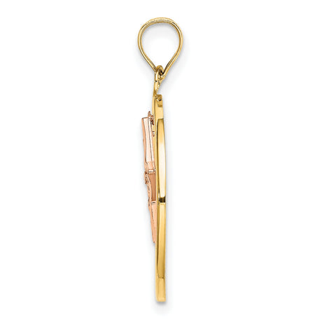 14k Two-Tone Gold Star Pendant with Diamond Cut Accents and Textured Rose Gold Star