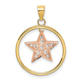 14k Two-Tone Gold Star Pendant with Diamond Cut Accents and Textured Rose Gold Star
