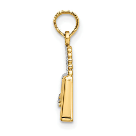 14k Multi-Tone Gold Handbag Pendant Charm with Beaded Handle and Floral Clasp