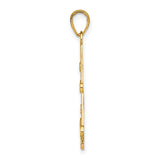 14k Yellow Gold Christmas Tree Pendant with Rhodium Filigree and Diamond Cut Accents